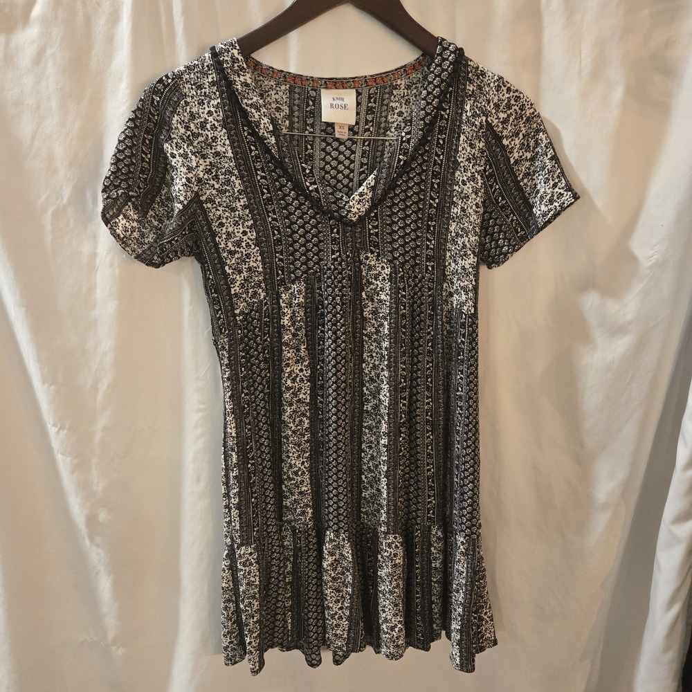Knox‎ Rose XS Dress Black & White Boho Dress Pompom Trim